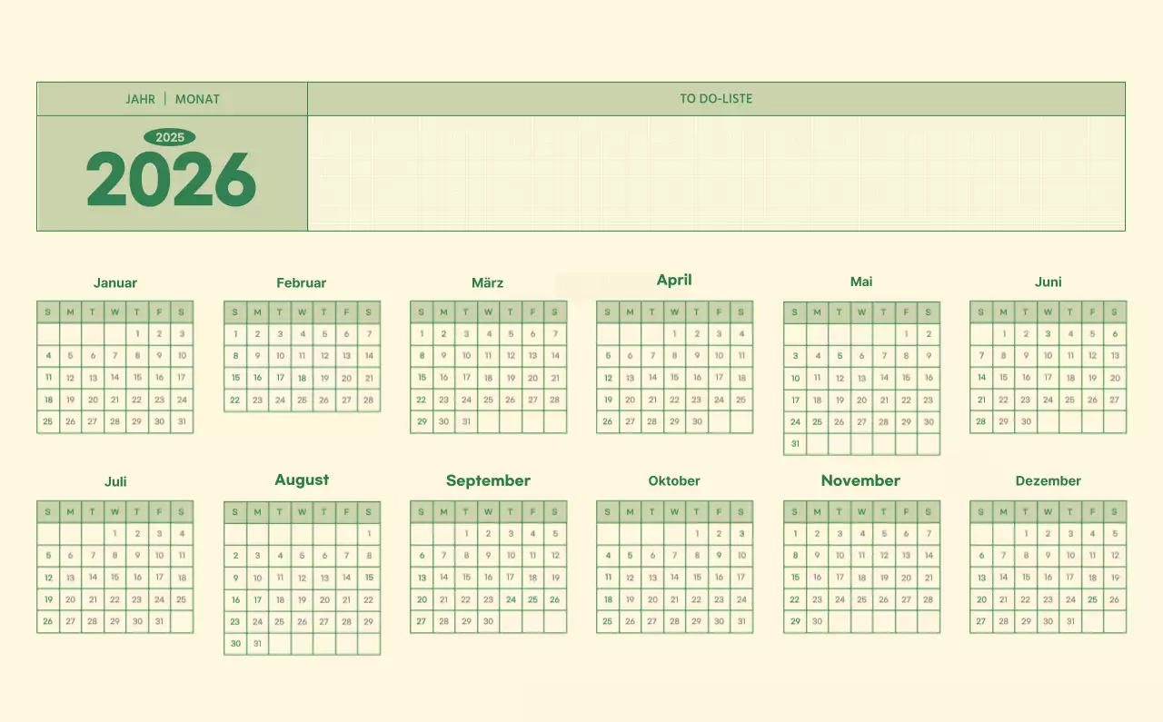 SAT D-Day Notizblock Konzept Wandkalender in grün und hellgelb