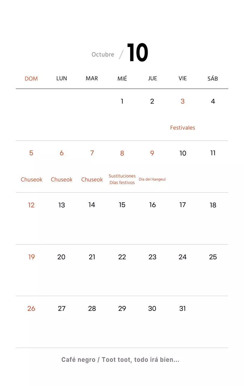 Sencillo calendario de sobremesa con fotos de cafés en tonos blancos