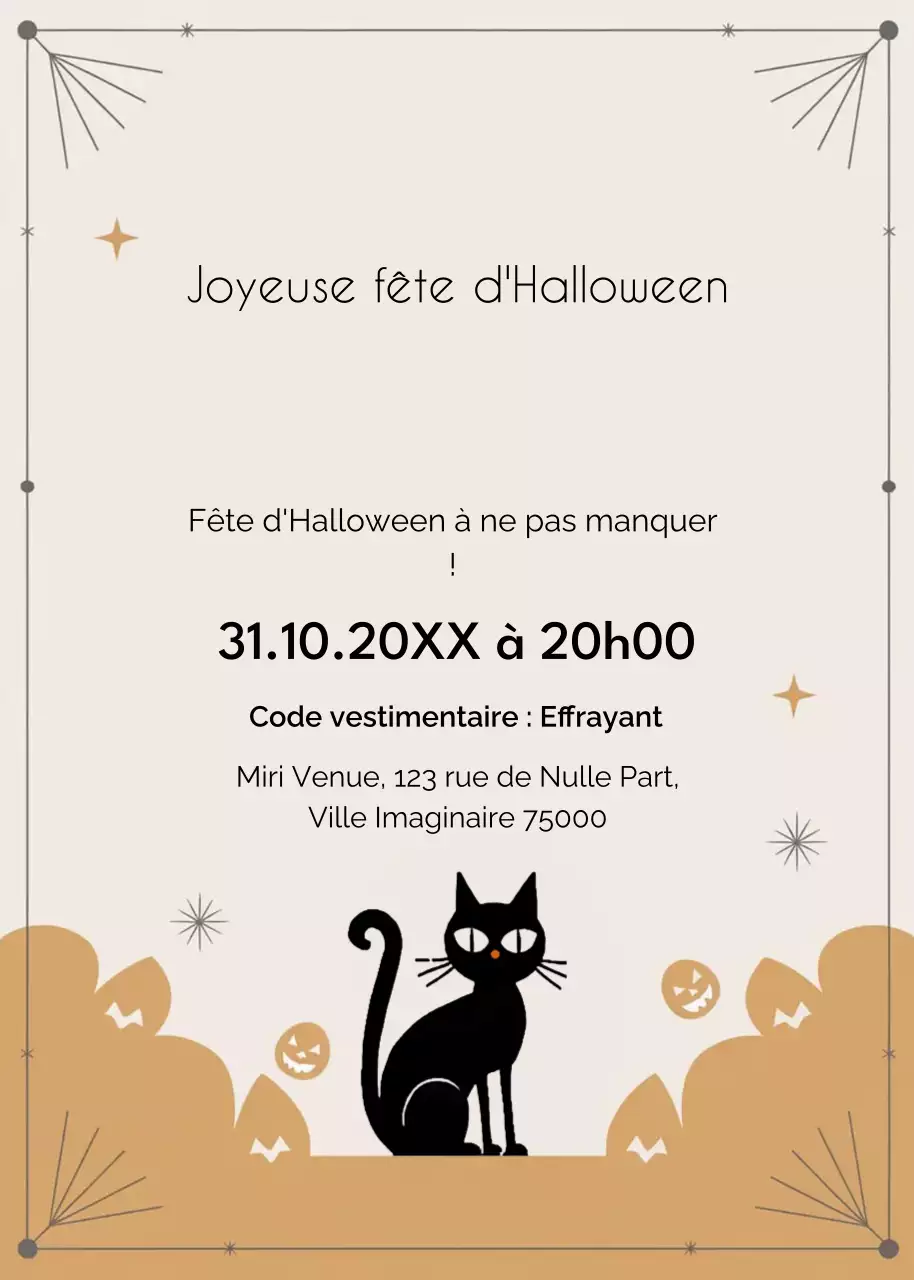 Invitation à la fête d'Halloween beige noir orange style moderne