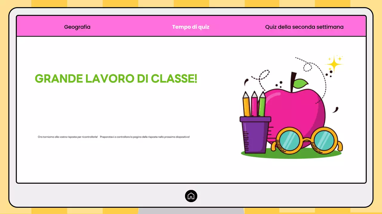 Quiz di geografia moderna rosa e giallo