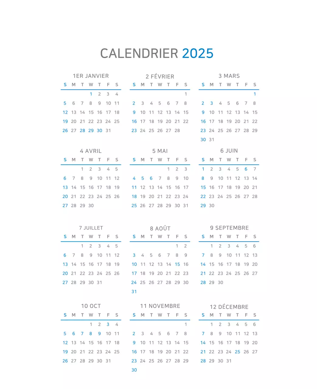 Calendrier moderne bleu Calendrier