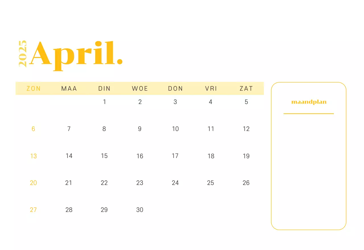 Kalender met jeugdillustraties op een geelgroene achtergrond