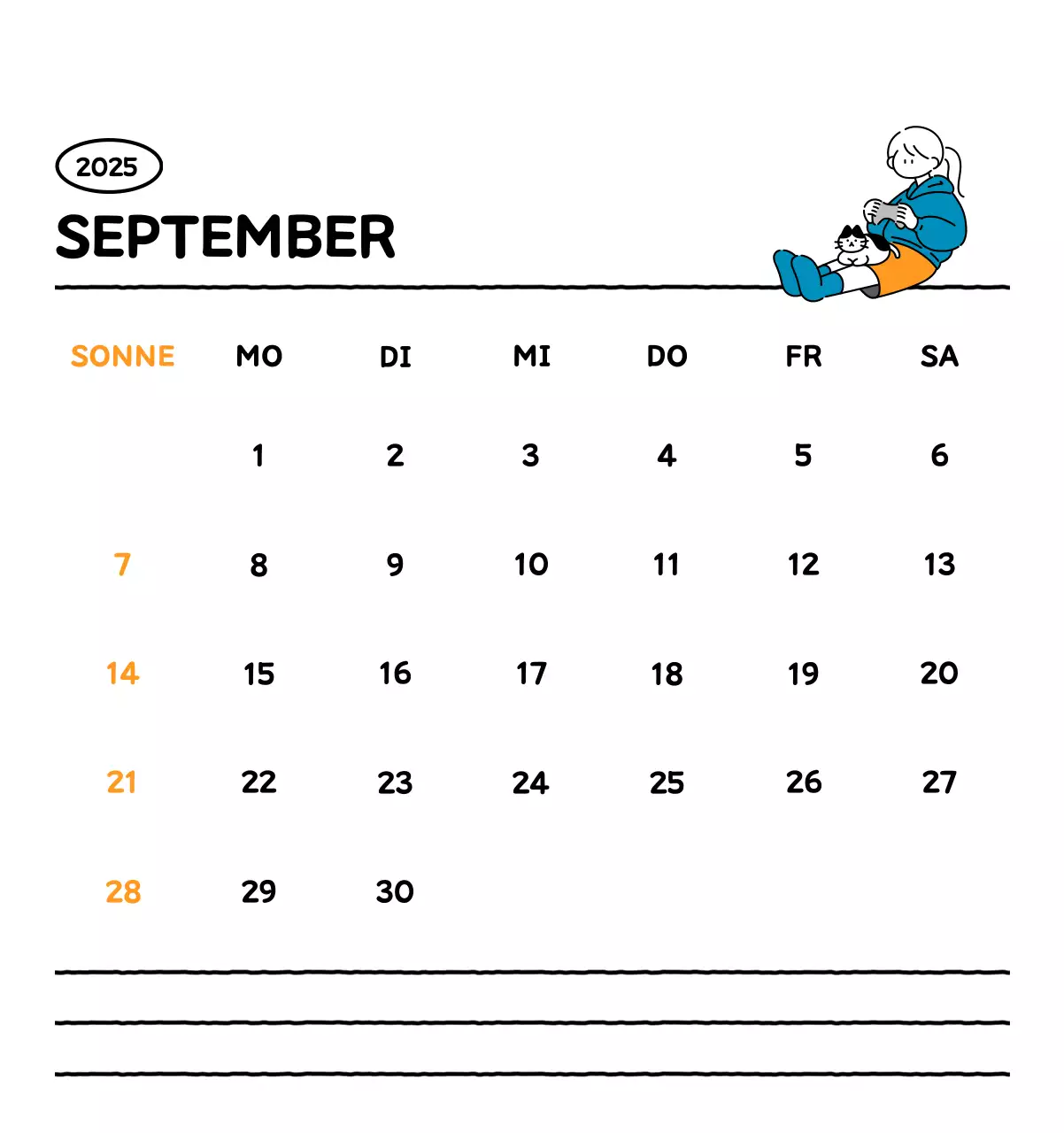 Illustrierter Kalender mit schönem Linienstil