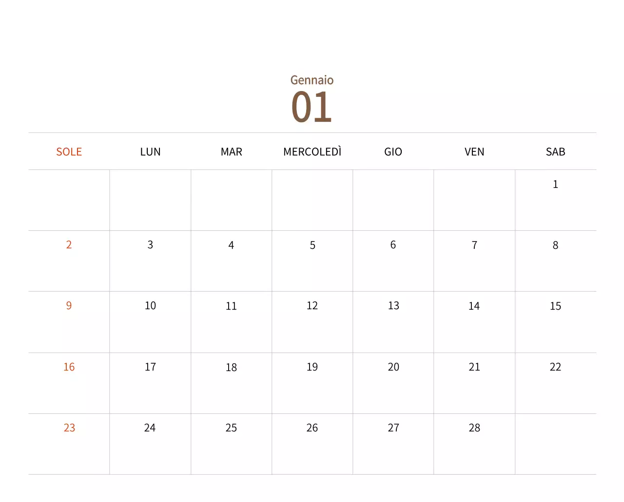 Calendario di Capodanno con una calda illustrazione