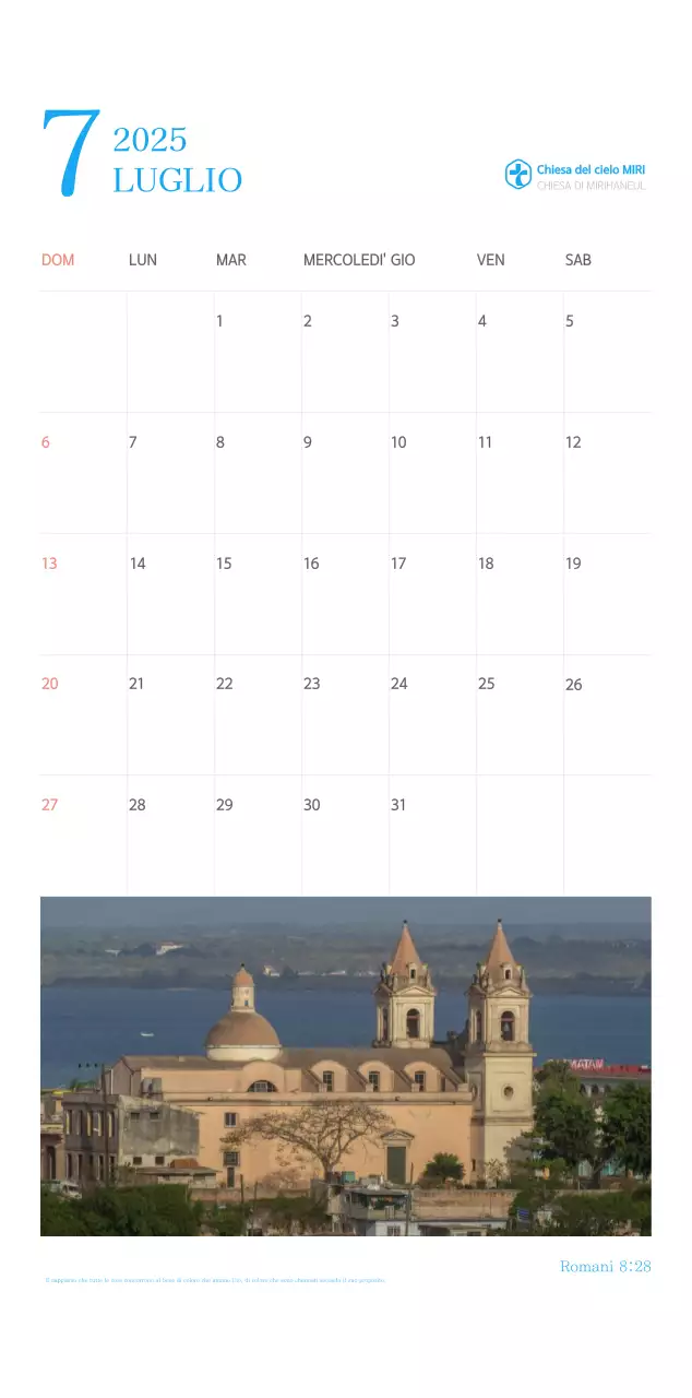 Calendario ecclesiastico blu di concezione moderna