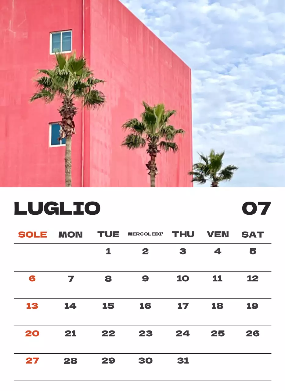 Calendario pulito con foto del cielo