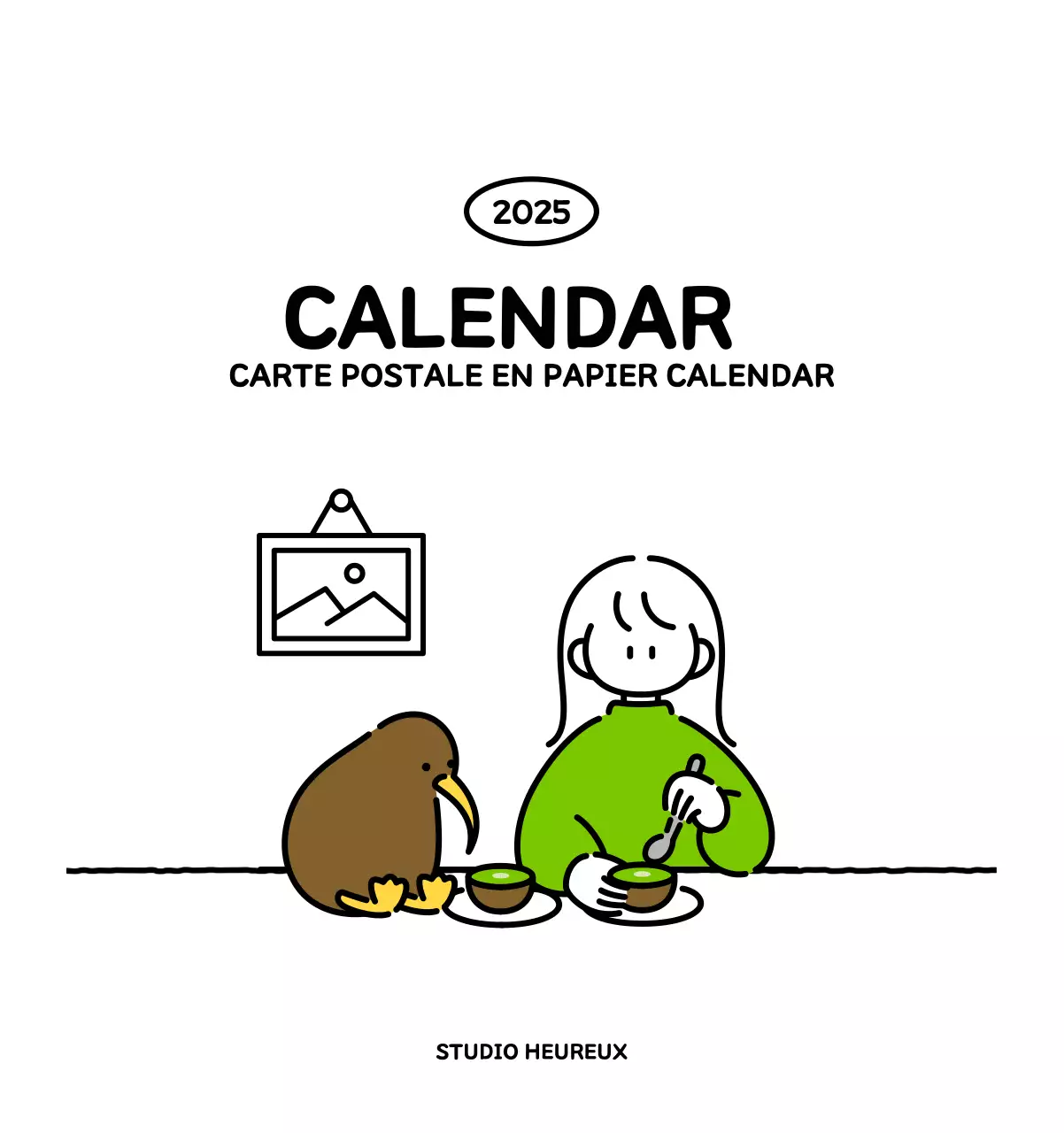 Calendrier illustré avec un joli style de lignes
