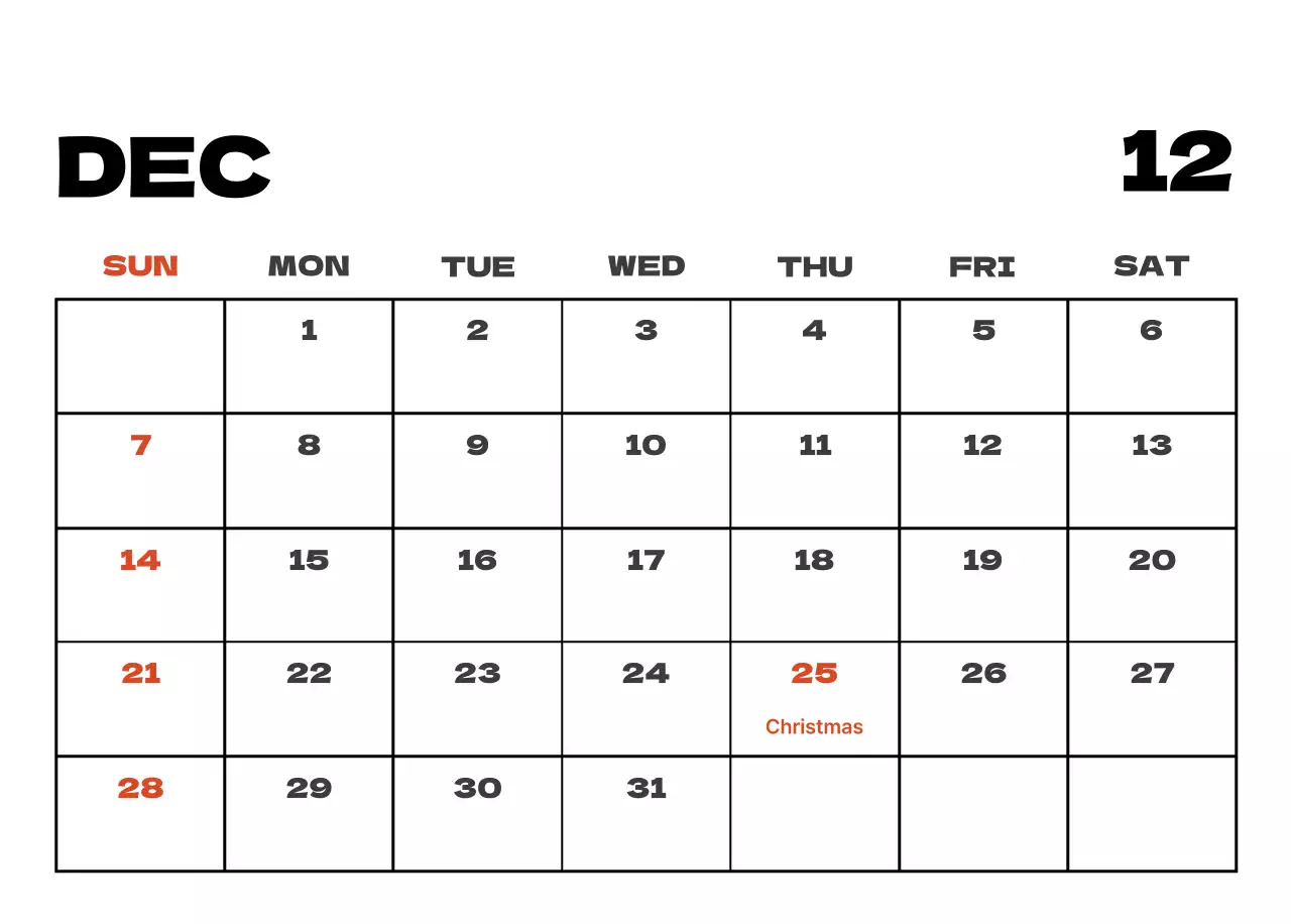 Sky photo clean calendar