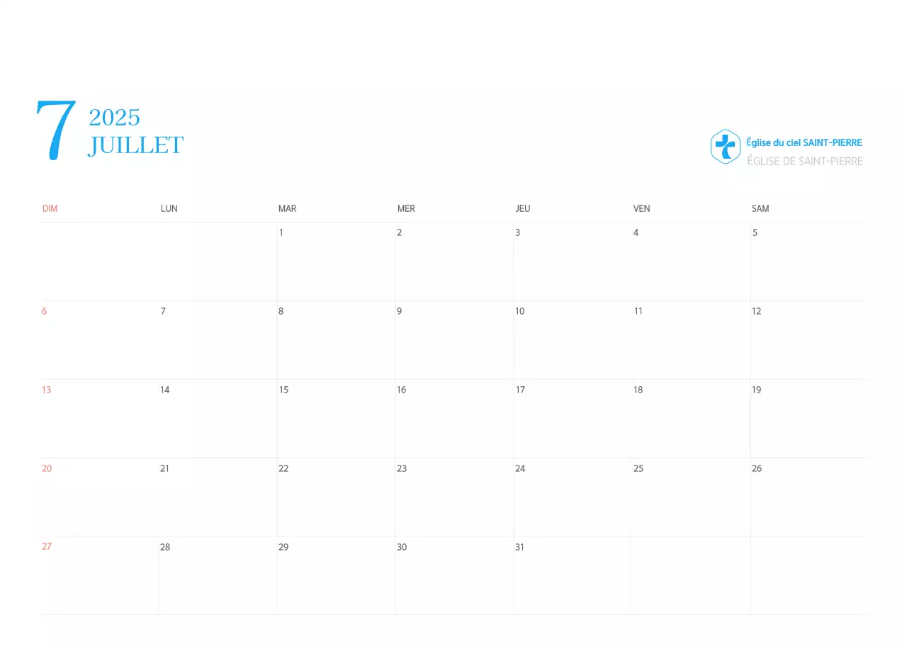 Calendrier d'église moderne bleu