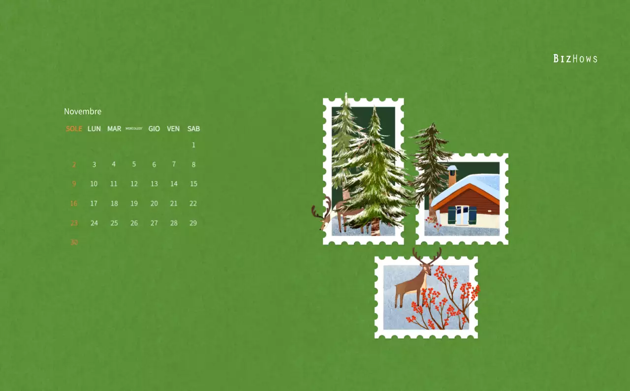 Calendario di Capodanno con una calda illustrazione