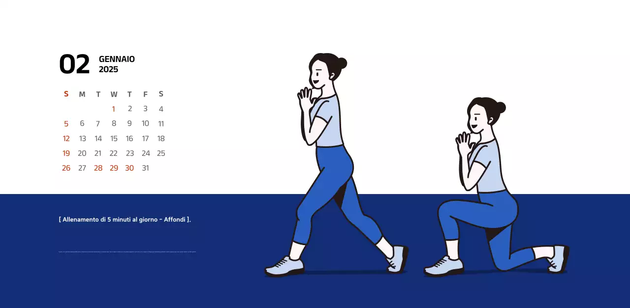 Calendario semplice con illustrazioni blu e pulite