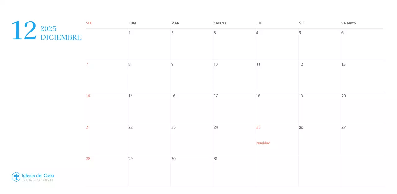 Calendario eclesiástico azul de concepto moderno