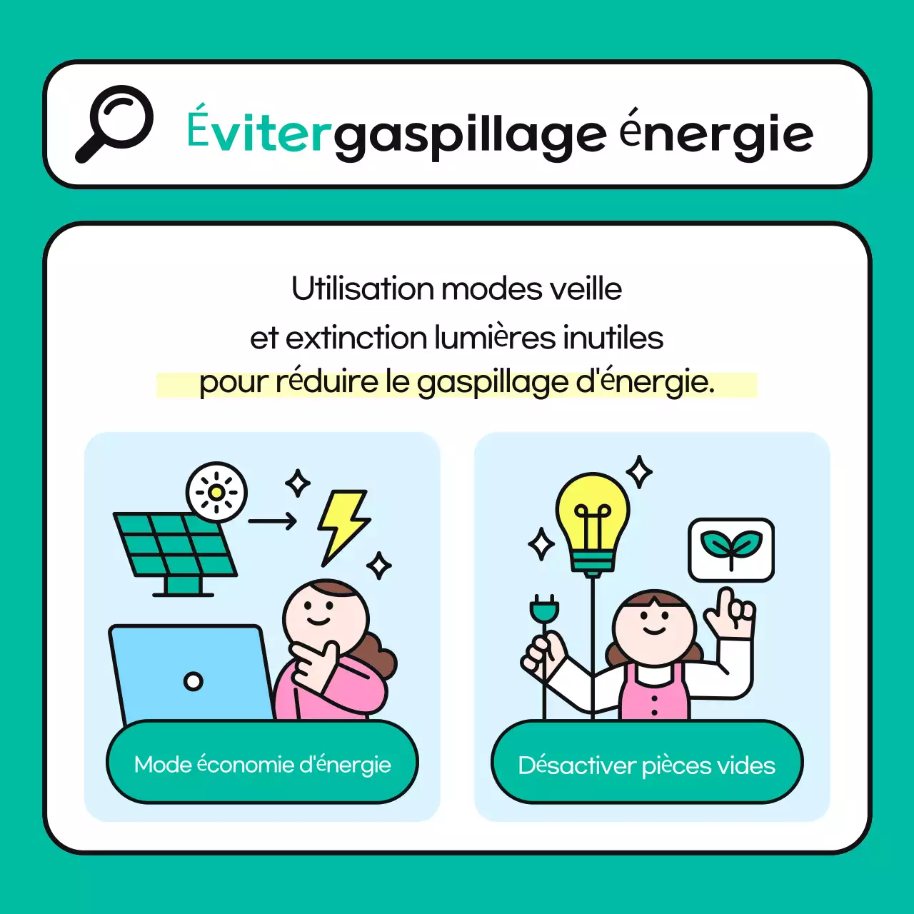 Campagne d'économie d'énergie sur le lieu de travail : bleu clair et vert