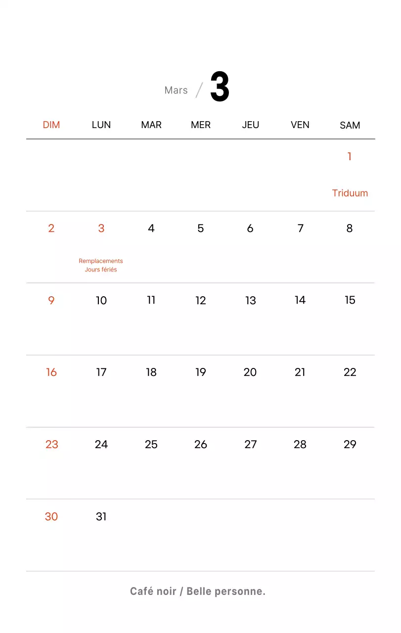 Calendrier de bureau photo simple pour les cafés dans les tons blancs