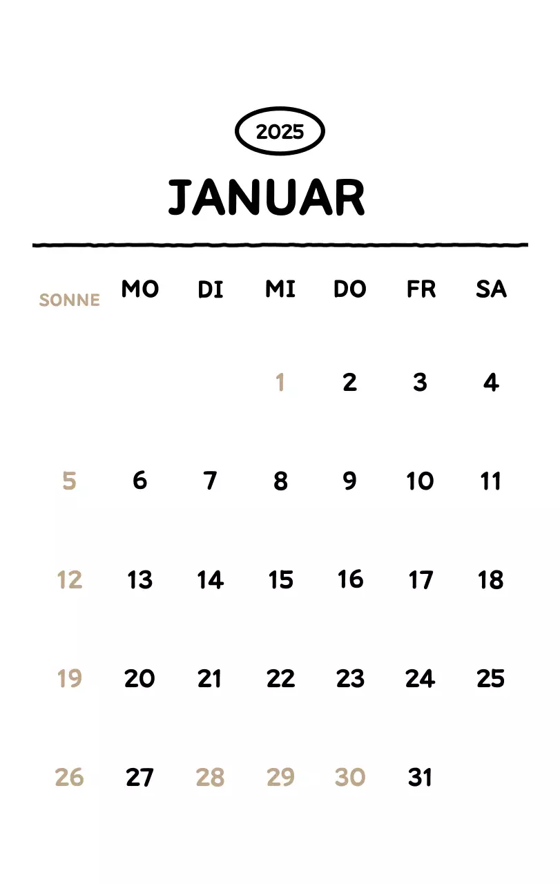 Illustrierter Kalender mit schönem Linienstil