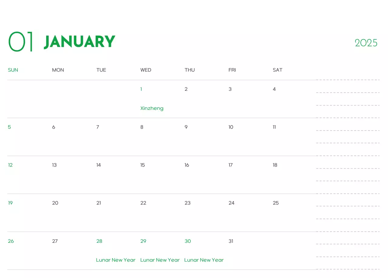 A calendar with a puppy photo and cute message in a green accent color