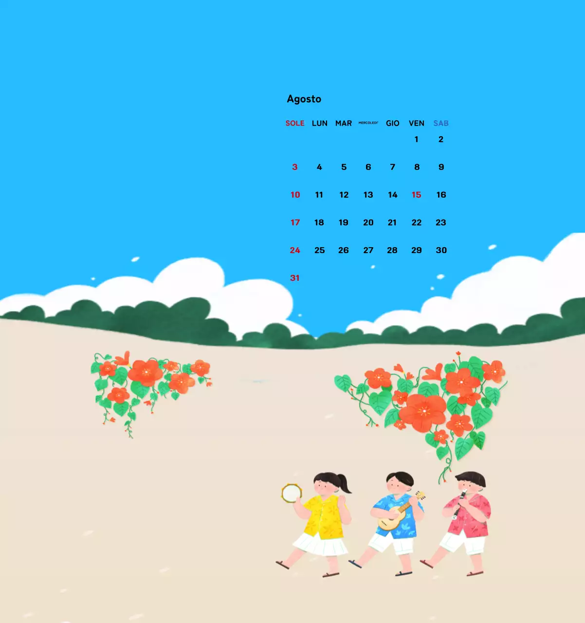 Calendario di Capodanno con una calda illustrazione