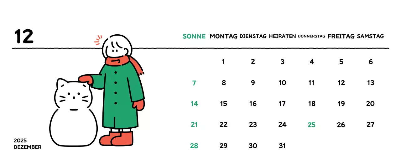 Illustrierter Kalender mit schönem Linienstil