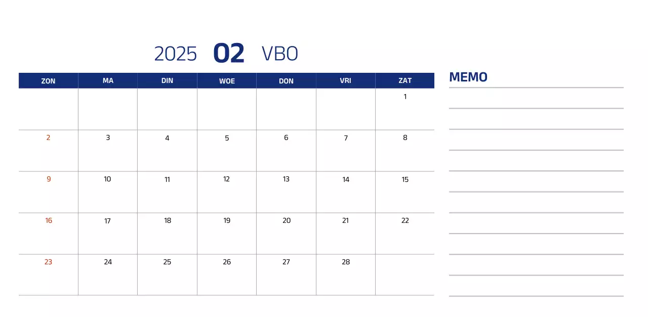 Eenvoudige kalender met blauwe, strakke illustraties