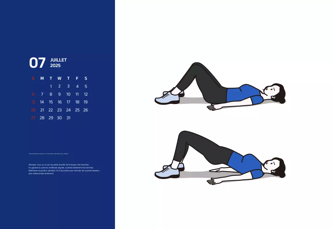 Calendrier simple avec des illustrations bleues et épurées