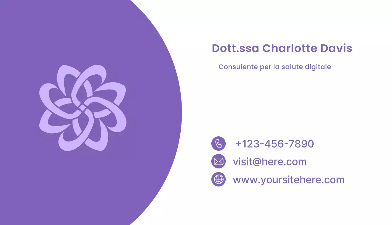Biglietto da visita viola e lilla stile minimal telehealth