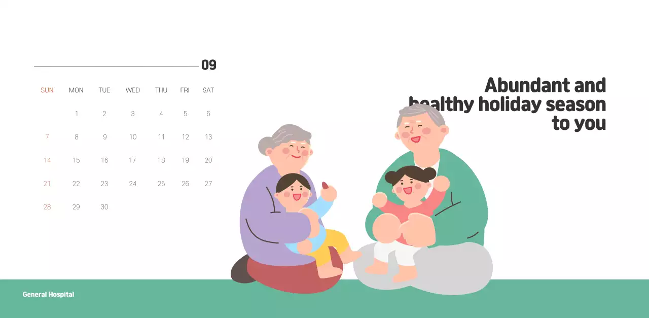 A holiday hospital with health and family themed illustrations and colorful accents