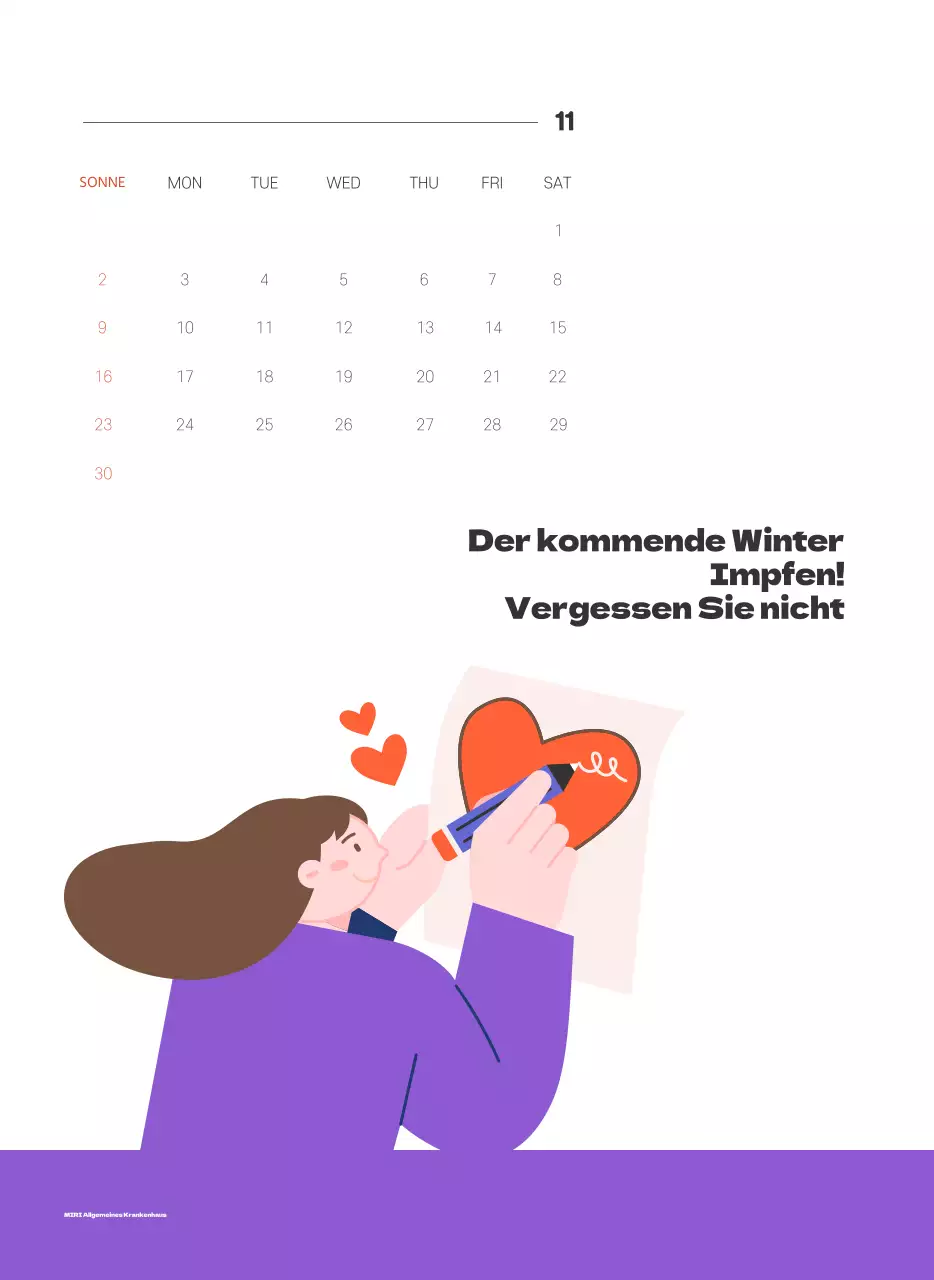 Ein festliches Krankenhaus mit Illustrationen zum Thema Gesundheit und Familie und farbenfrohen Akzenten