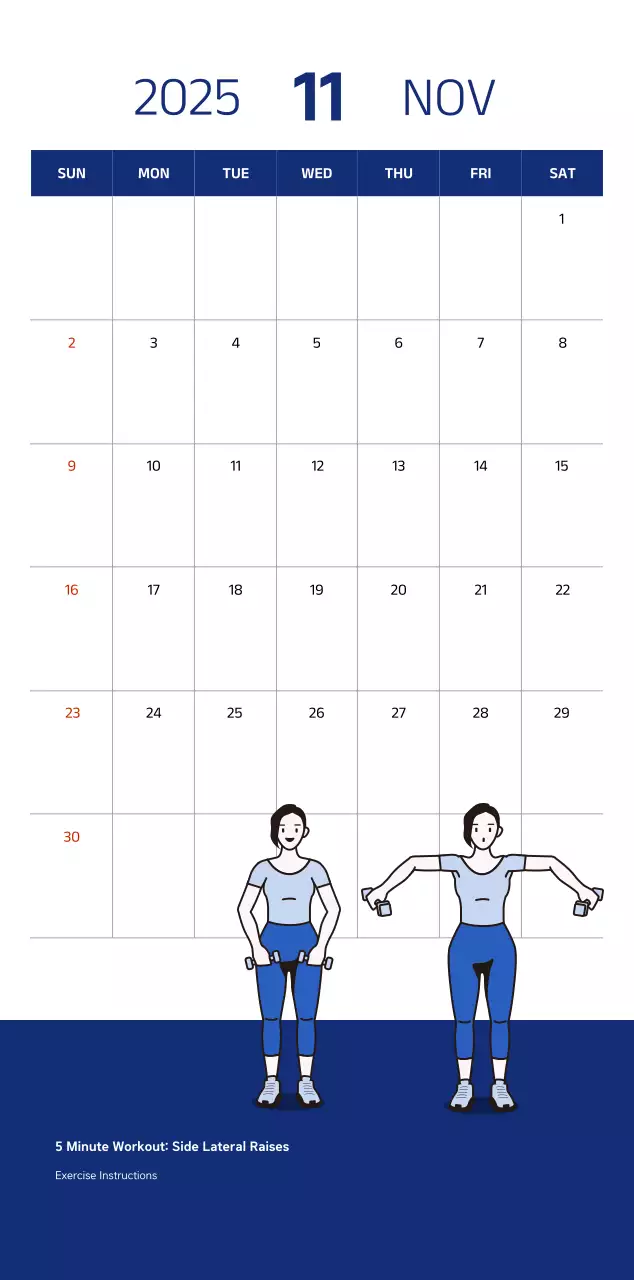 Lịch đơn giản với hình minh họa màu xanh gọn gàng