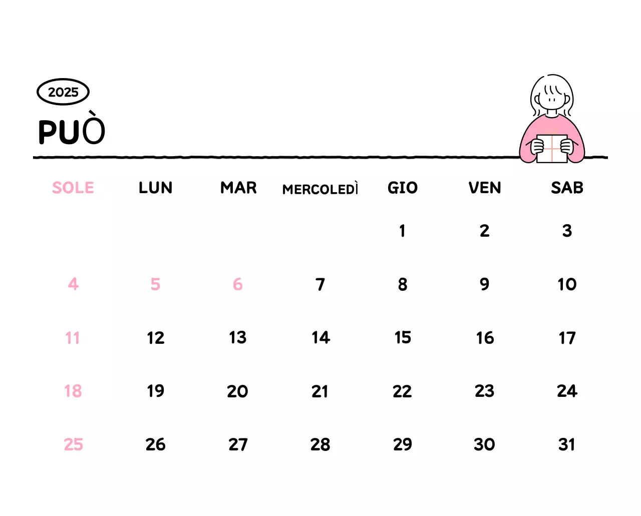 Calendario illustrato con un grazioso stile di linee