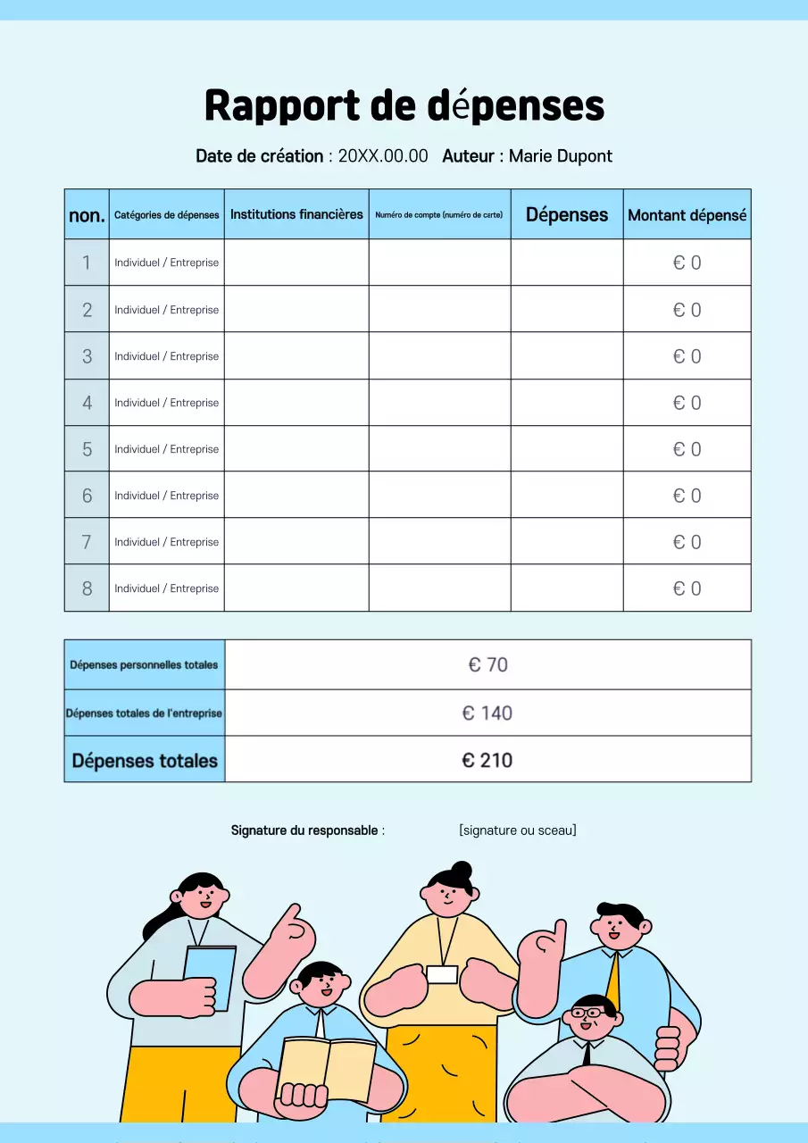 Analyse d'une simple note de frais bleu clair