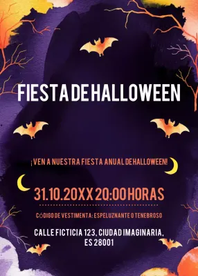 invitación espeluznante morada de Halloween