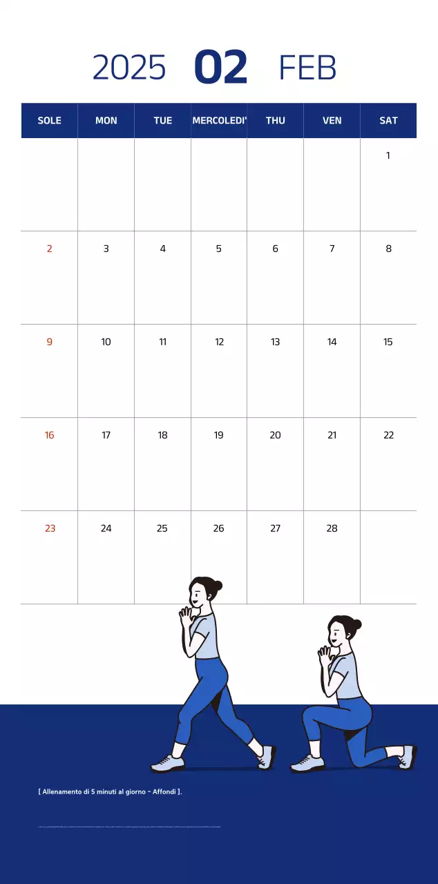 Calendario semplice con illustrazioni blu e pulite