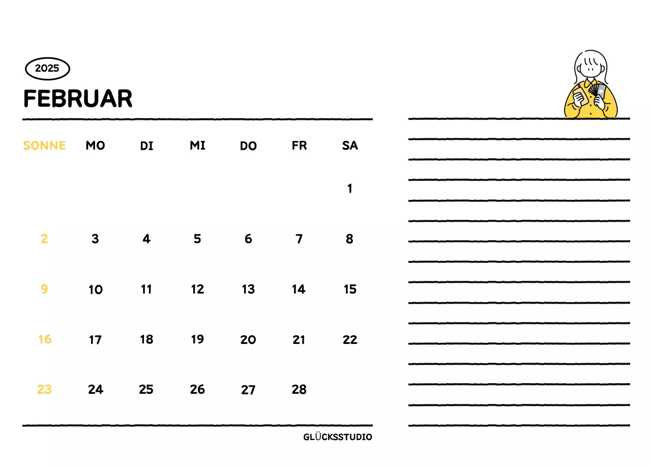 Illustrierter Kalender mit schönem Linienstil