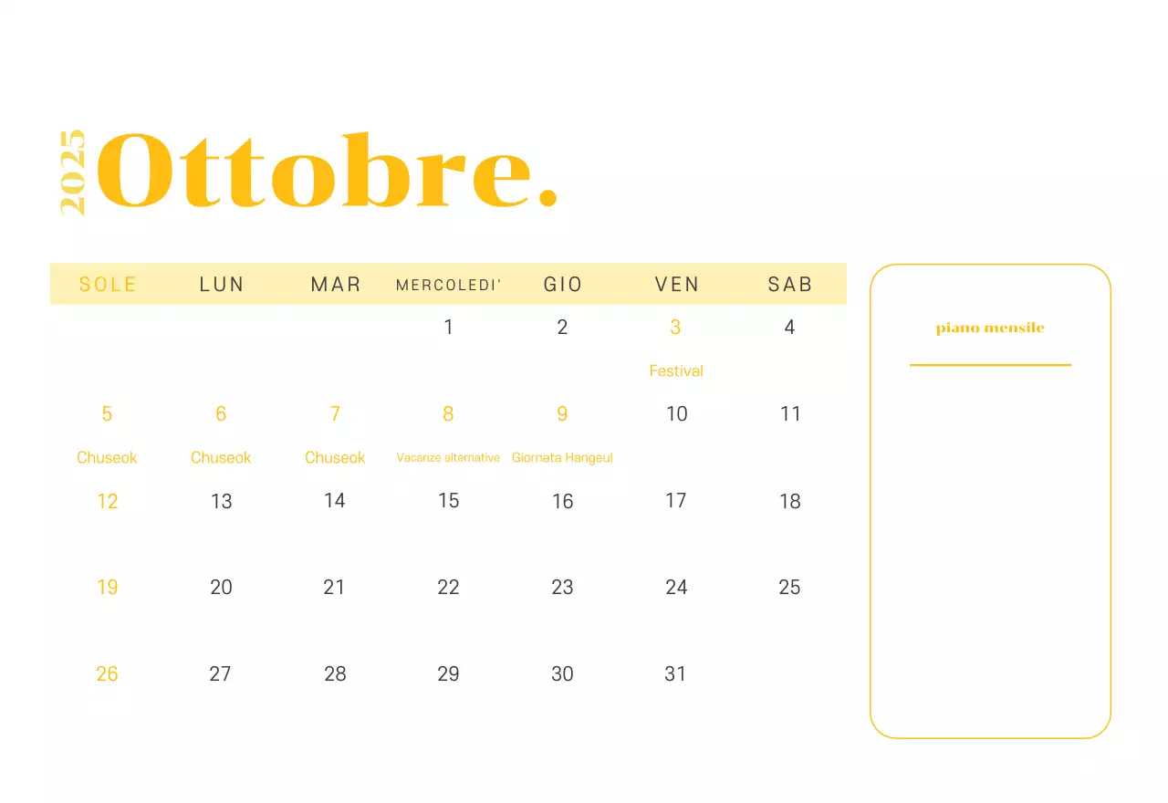 Calendario con illustrazioni giovanili su sfondo giallo-verde