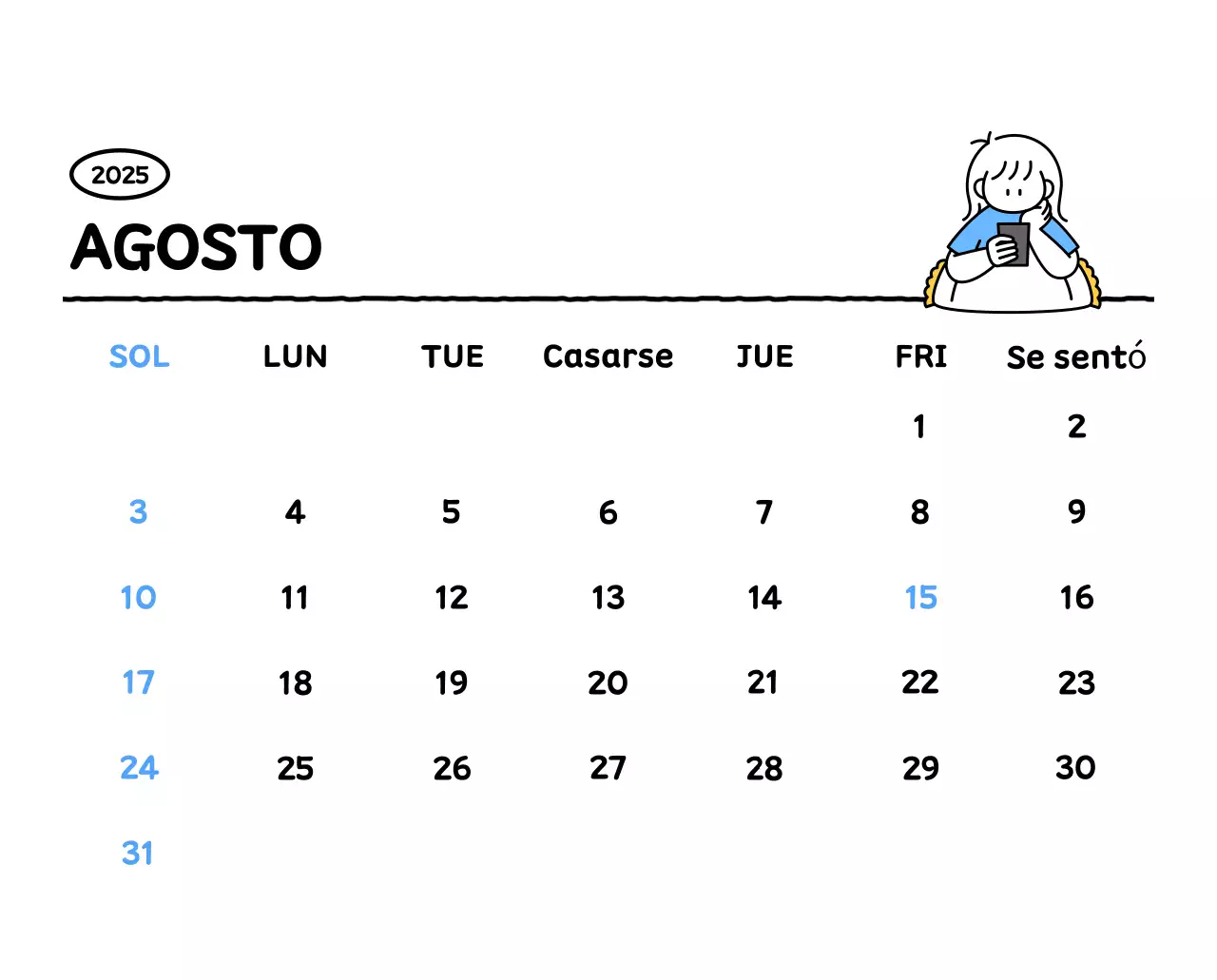 Calendario ilustrado con un bonito estilo de líneas