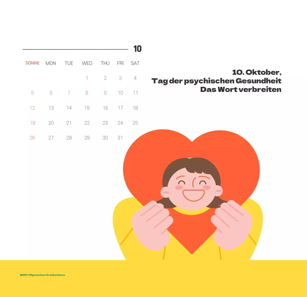 Ein festliches Krankenhaus mit Illustrationen zum Thema Gesundheit und Familie und farbenfrohen Akzenten