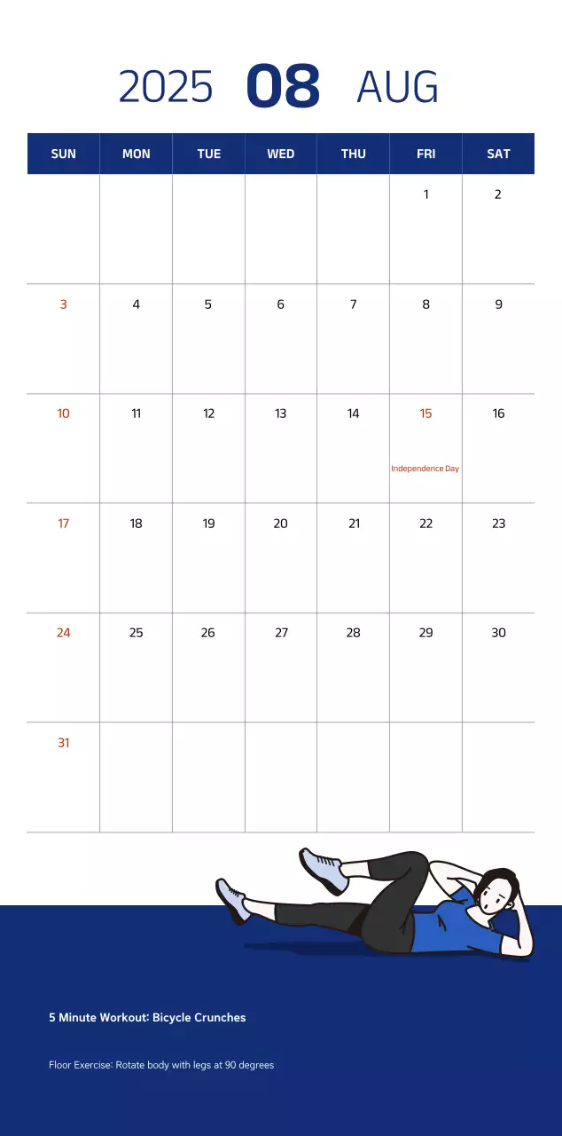 Lịch đơn giản với hình minh họa màu xanh gọn gàng