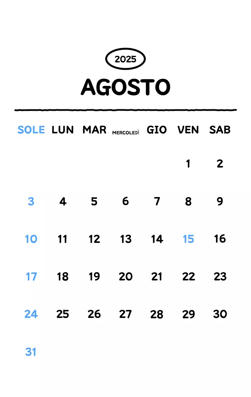 Calendario illustrato con un grazioso stile di linee