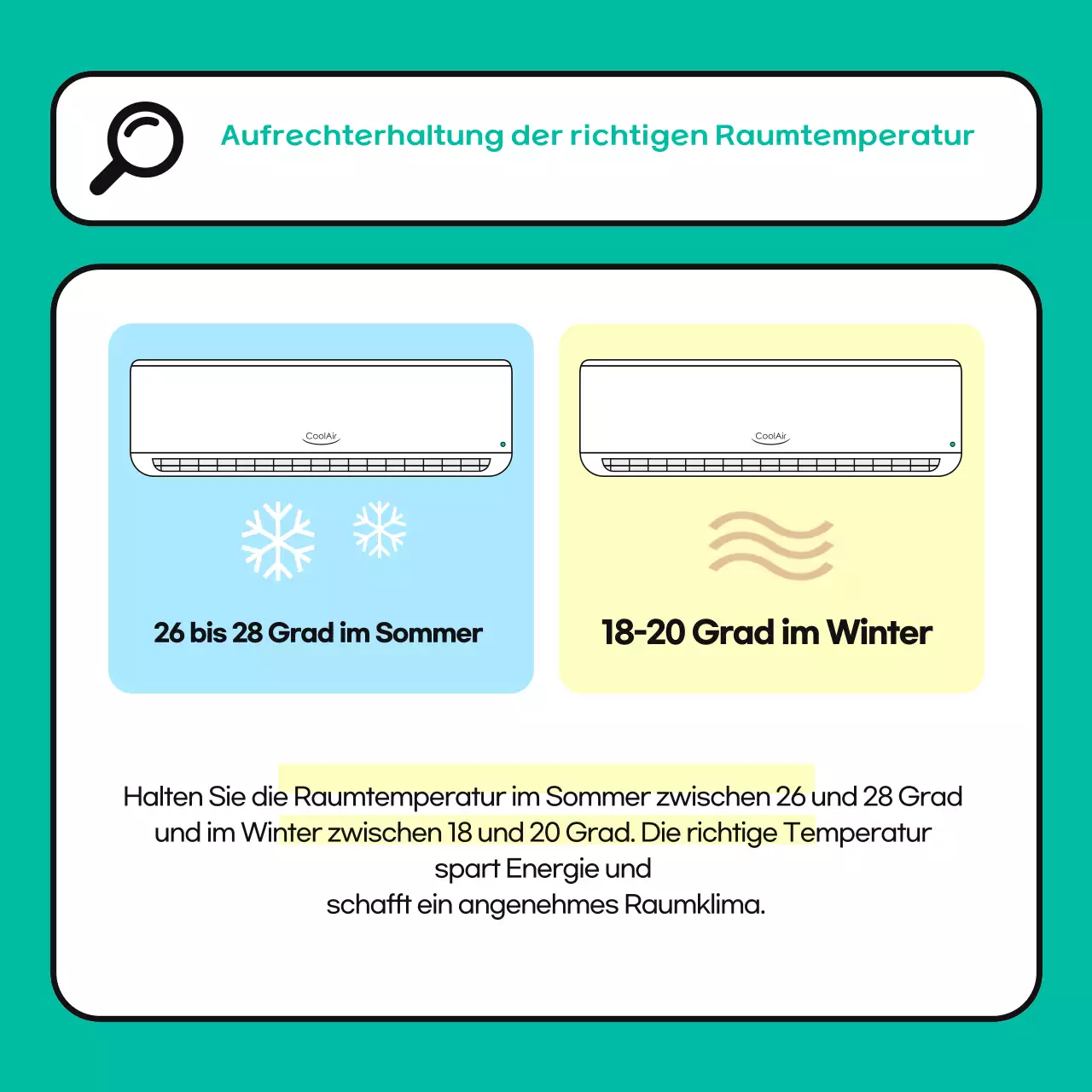 Eine hellblaue und grüne Energiesparkampagne am Arbeitsplatz