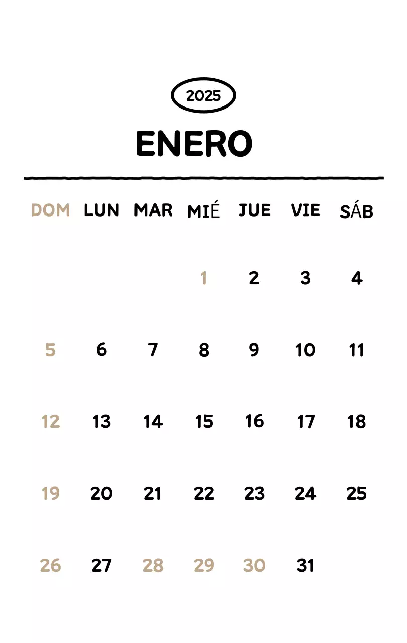 Calendario ilustrado con un bonito estilo de líneas