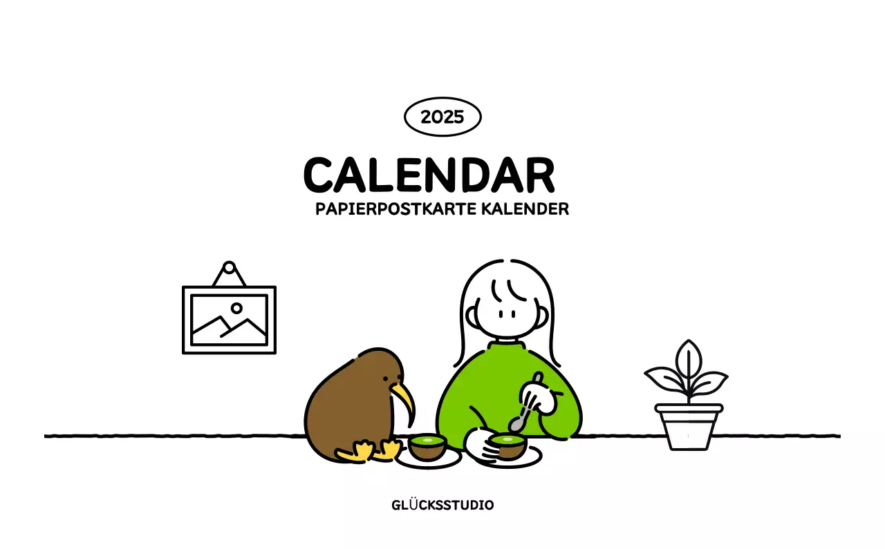 Illustrierter Kalender mit schönem Linienstil