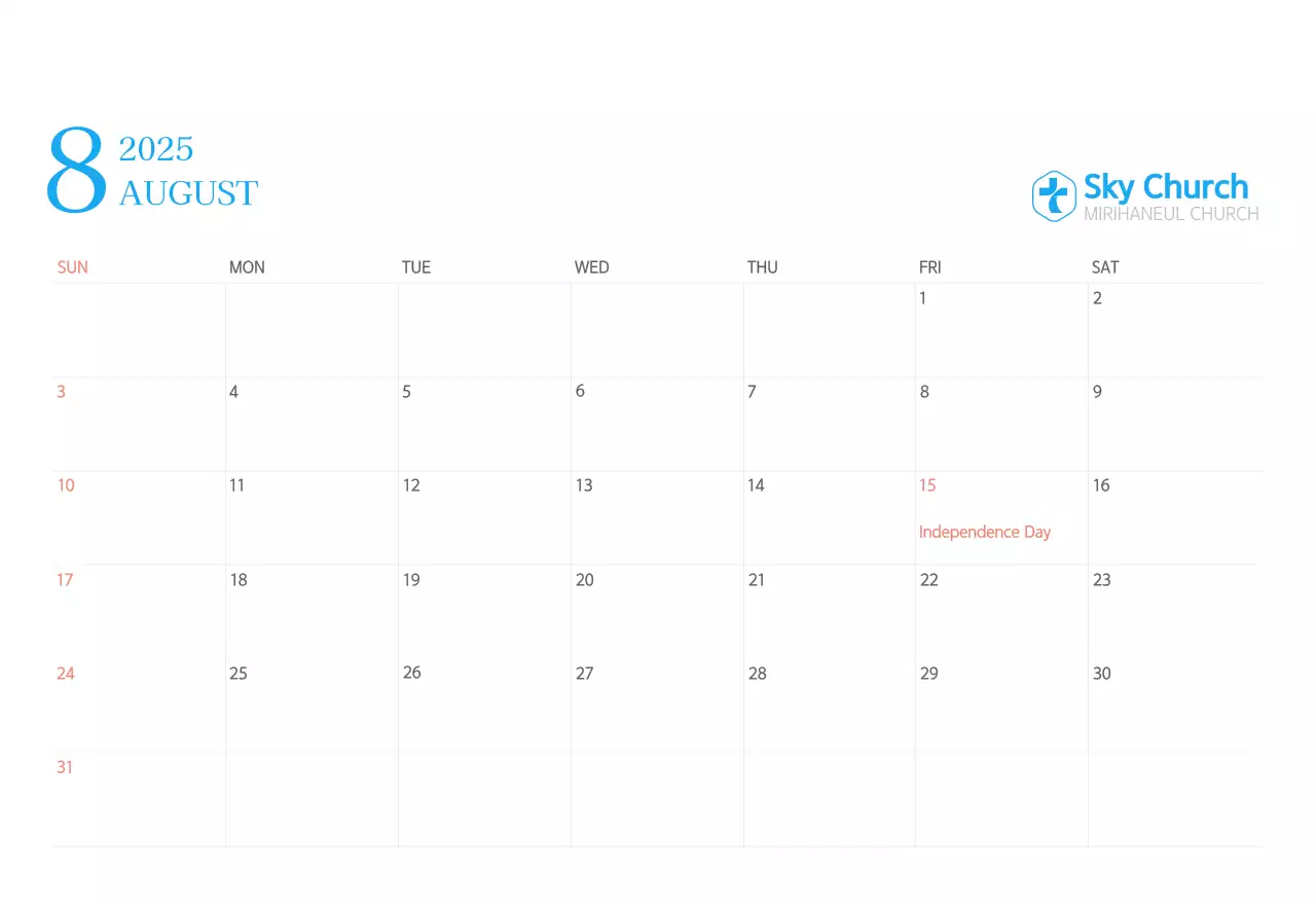 Kalender gereja berkonsep modern berwarna biru