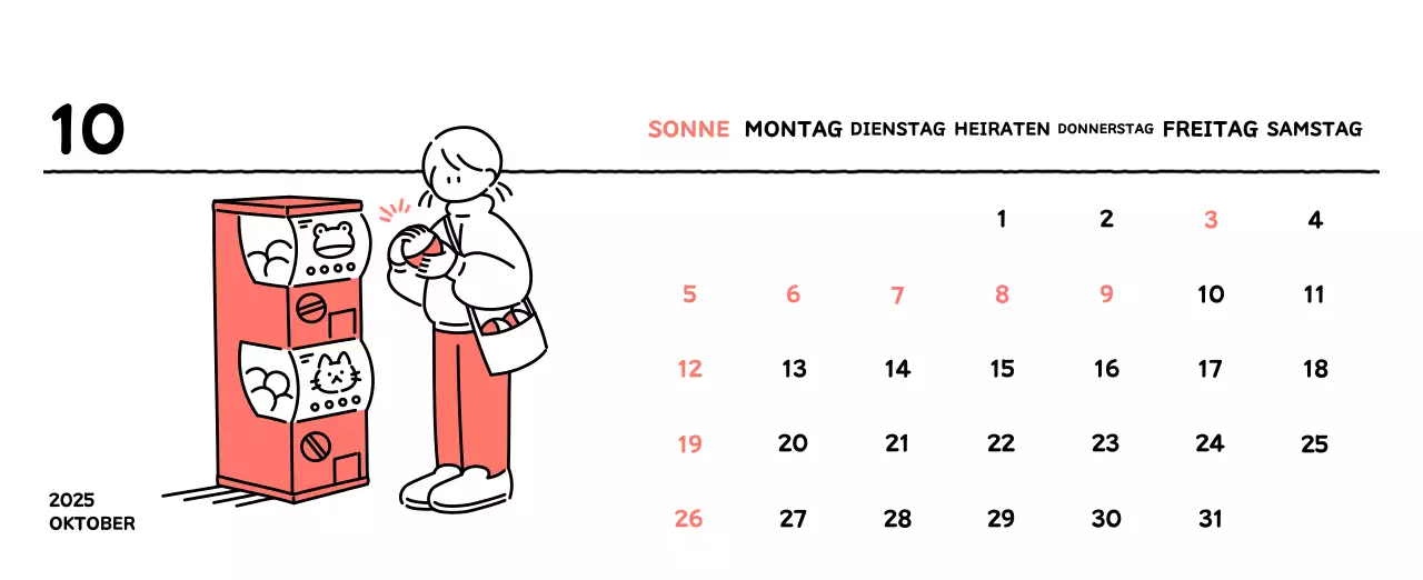 Illustrierter Kalender mit schönem Linienstil