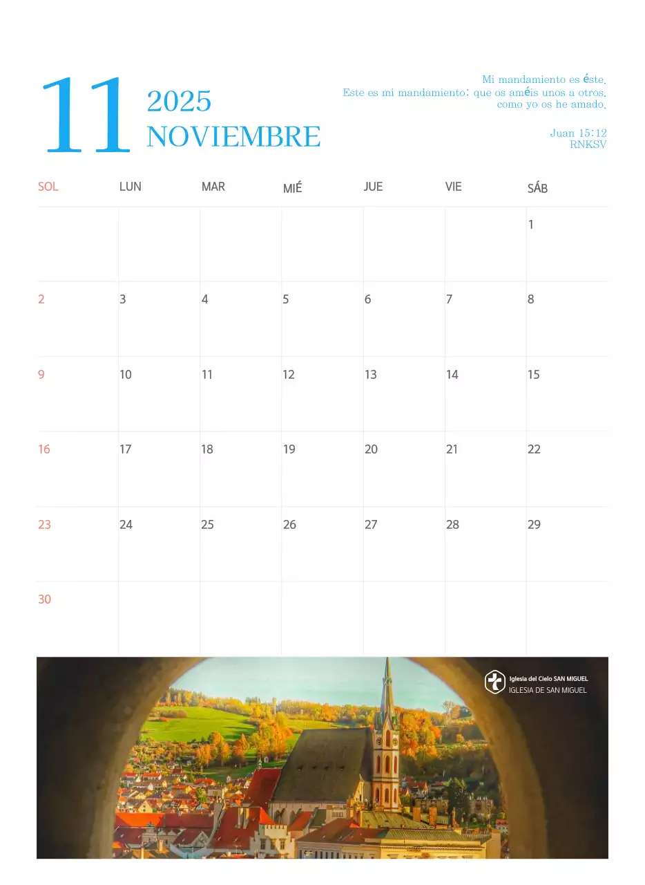Calendario eclesiástico azul de concepto moderno