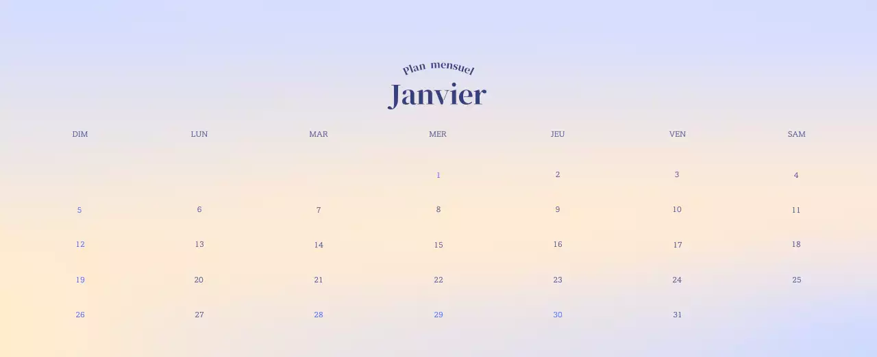 Calendrier minimaliste dégradé