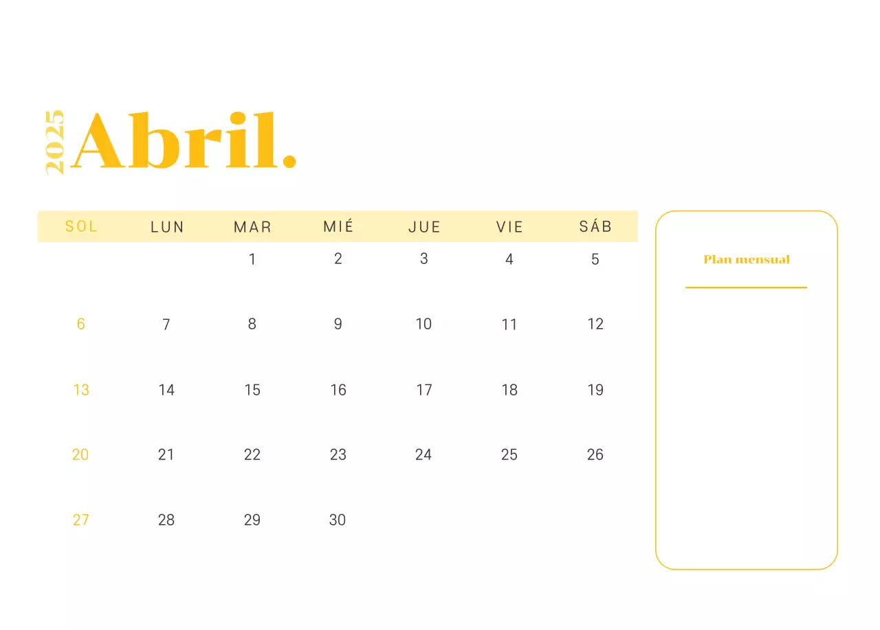 Calendario con ilustraciones juveniles sobre fondo amarillo verdoso