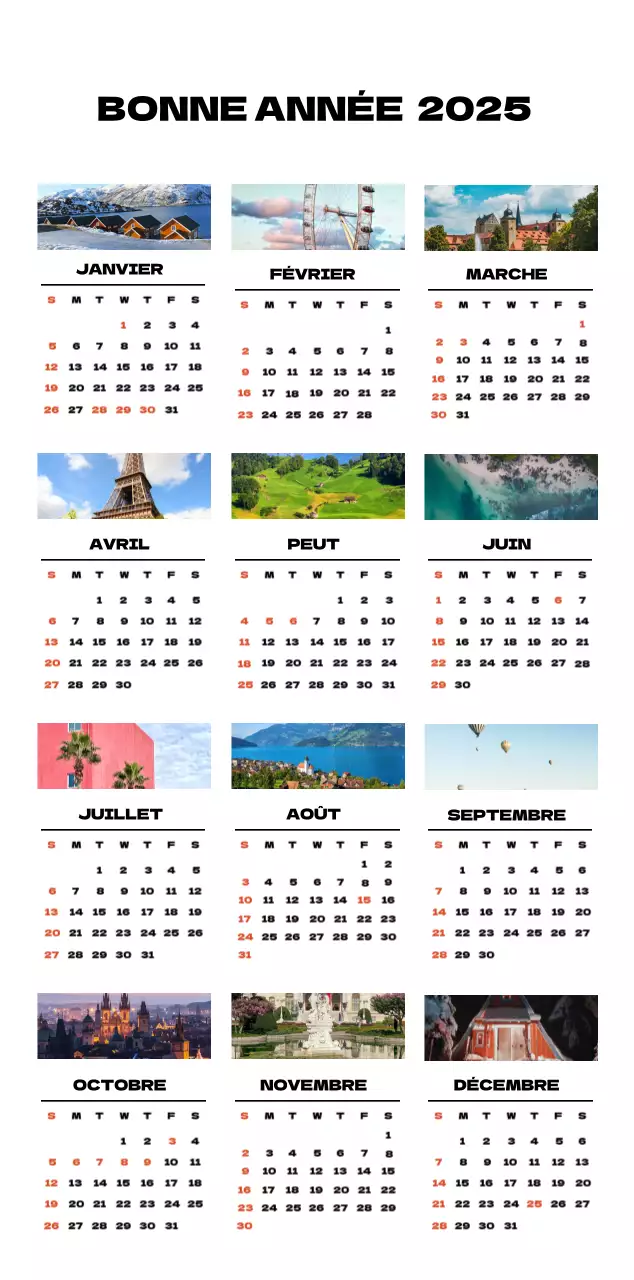 Calendrier de nettoyage des photos du ciel