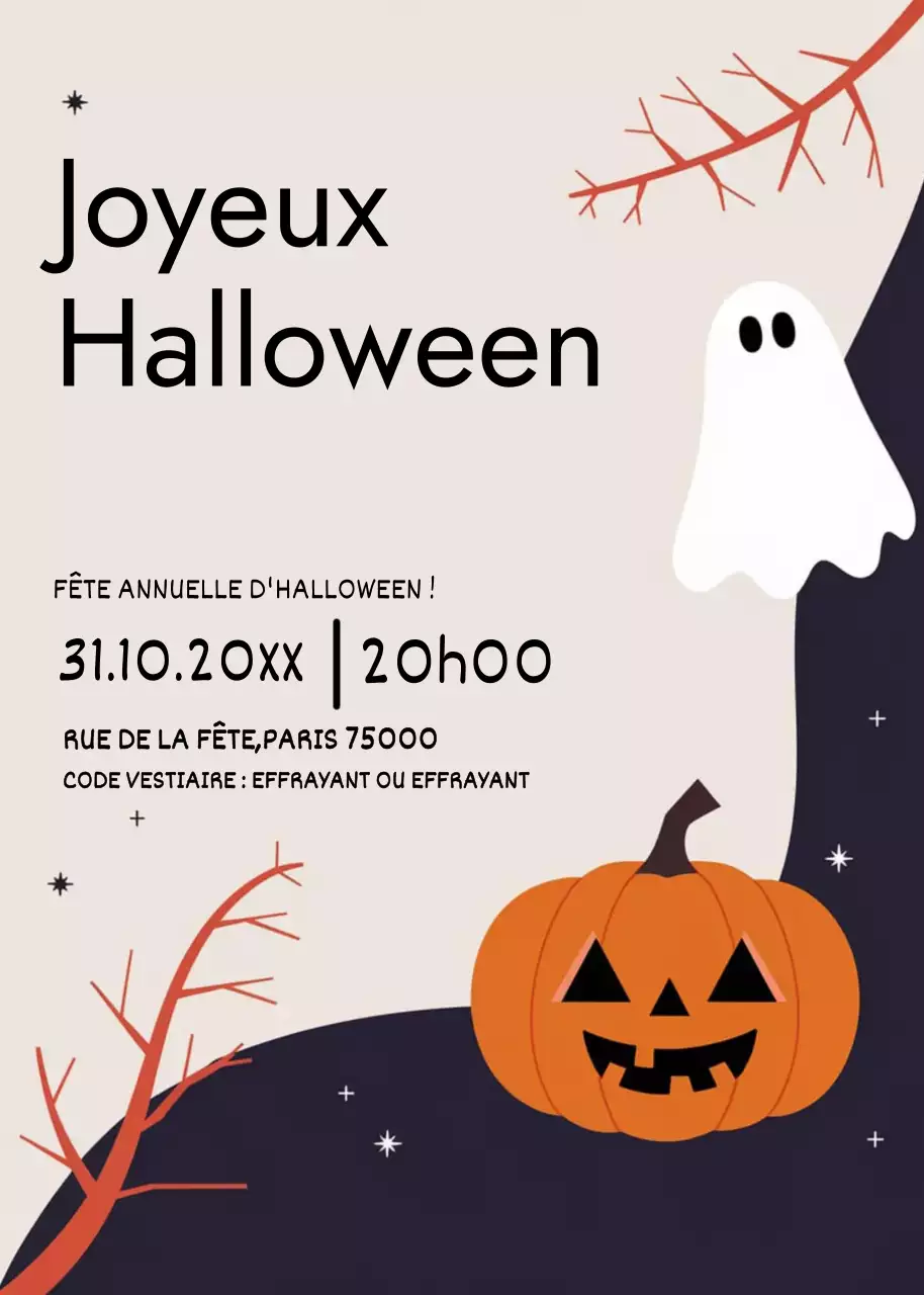Invitation Halloween beige marine style bande dessinée