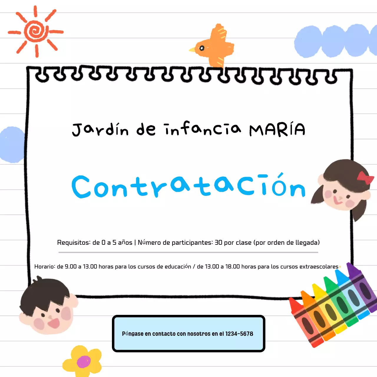 Reclutamiento para el jardín de infancia en Año Nuevo