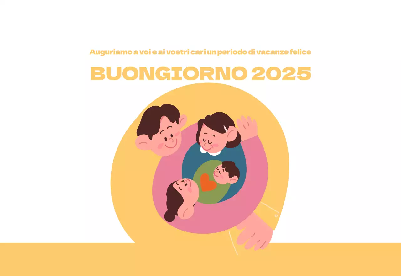 Un ospedale festivo con illustrazioni a tema salute e famiglia e accenti colorati